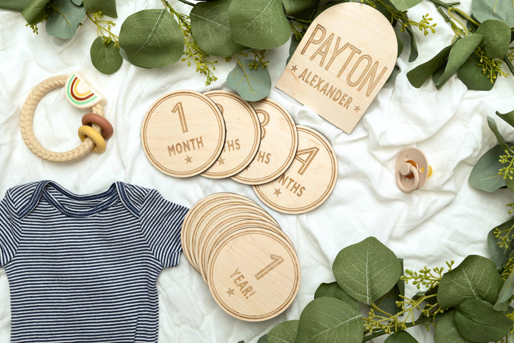 Monthly Milestones For Baby Photos. Engraved Birth Milestones - Star