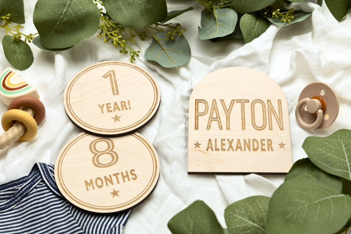 Monthly Milestones For Baby Photos. Engraved Birth Milestones - Star