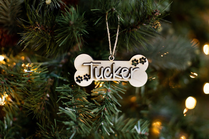 Personalized Bone Shaped Pet Ornament. Laser Pet Orn Bone & Paws