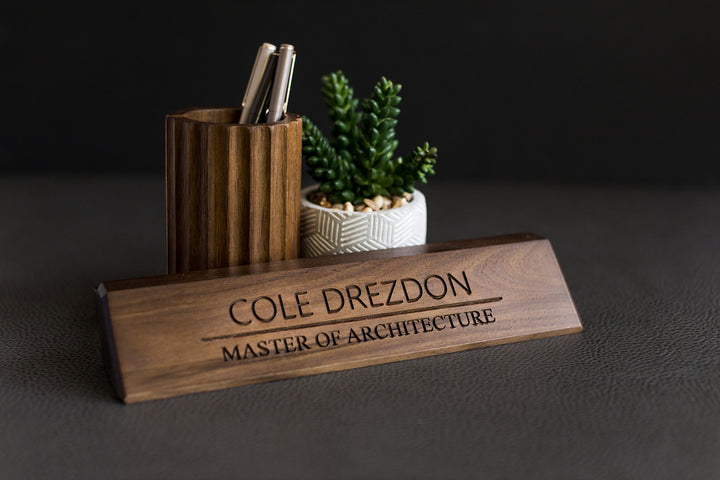 Personalized Wooden Desk Name Plate. Engraved Wood Wedge