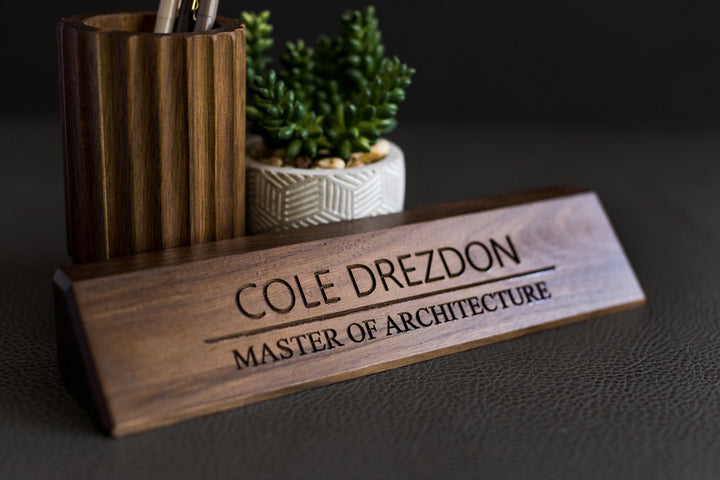 Personalized Wooden Desk Name Plate. Engraved Wood Wedge