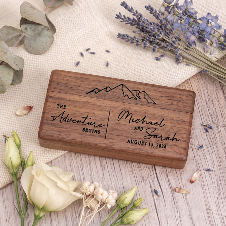 Wooden Wedding Ring Box With Custom Name