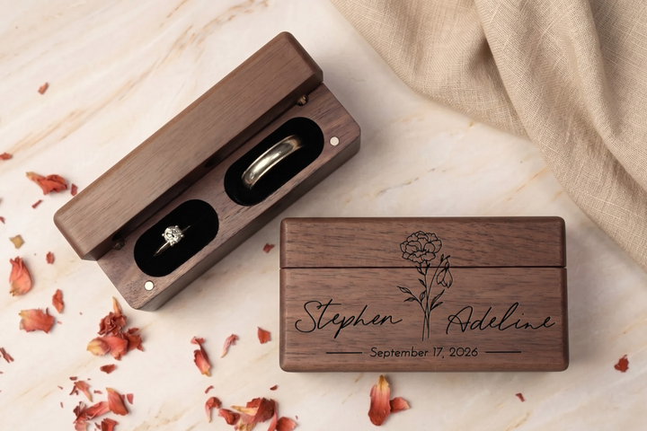 Wooden Wedding Ring Box With Custom Name