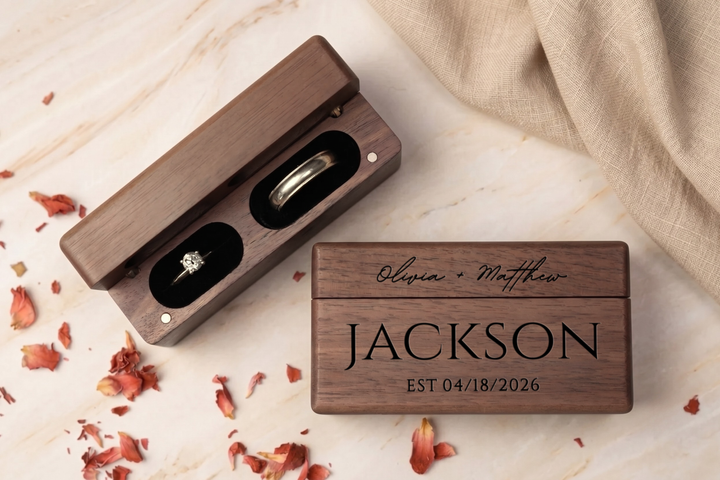 Wooden Wedding Ring Box With Custom Name