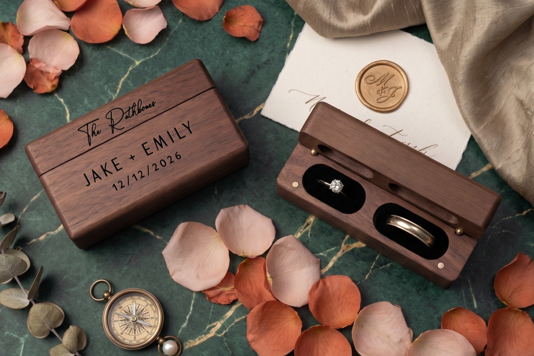 Wooden Wedding Ring Box With Custom Name