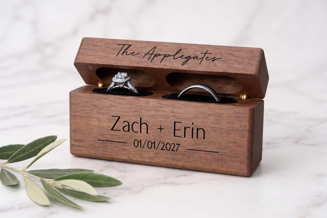 Wooden Wedding Ring Box With Custom Name