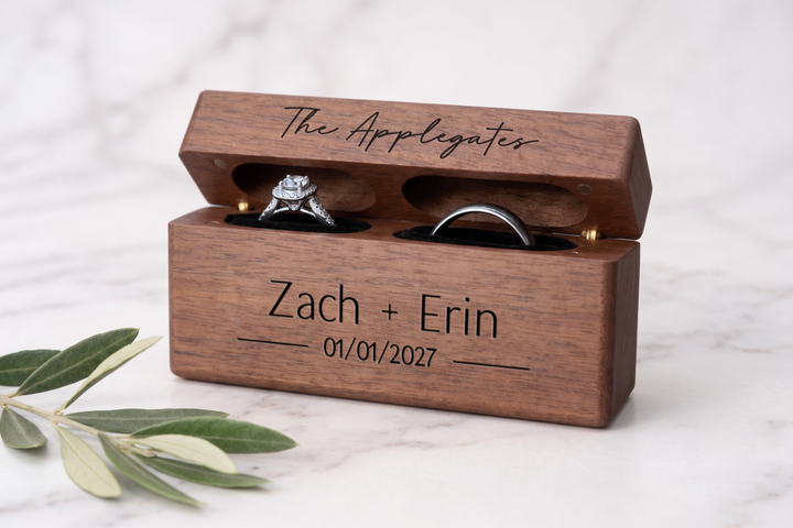 Wooden Wedding Ring Box With Custom Name