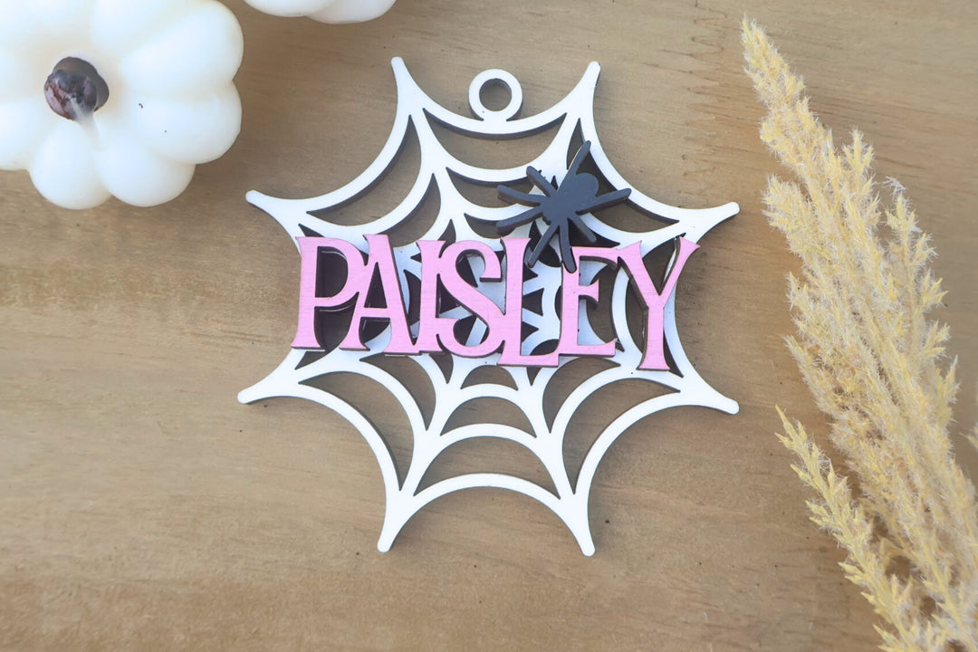 Personalized Halloween Spider Name Tag, Spooky Season Boo Basket Tag