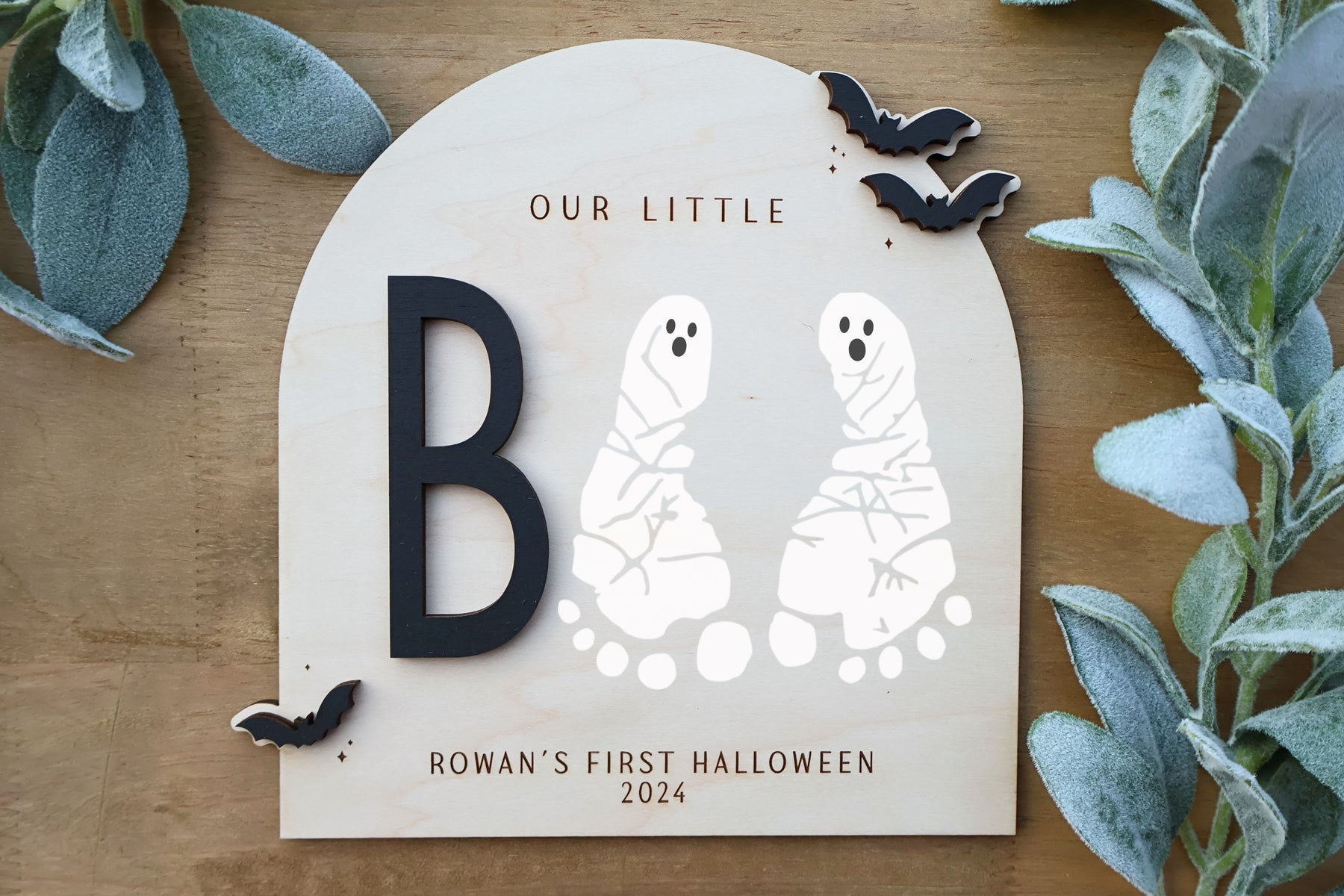 thumbnail image 2 of Personalized Our Little Boo Halloween Footprint Sign Plaque 2 of 13