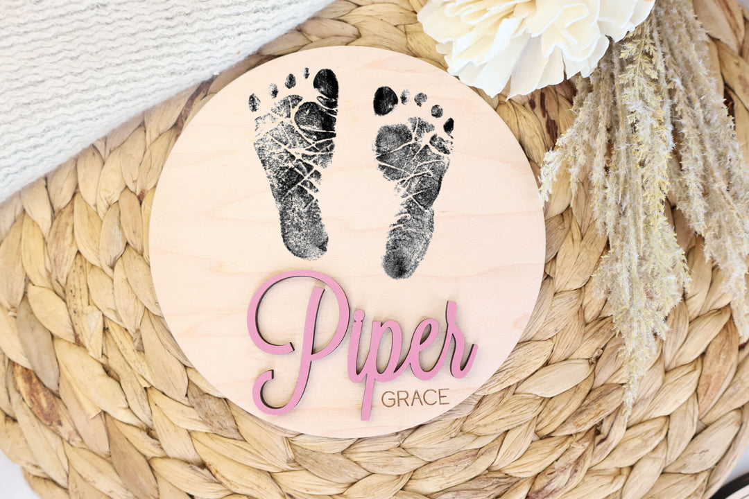 Birth Announcement Sign + Footprint Sign, Personalized for Newborn Baby at Hospital, Laser Baby Footprint