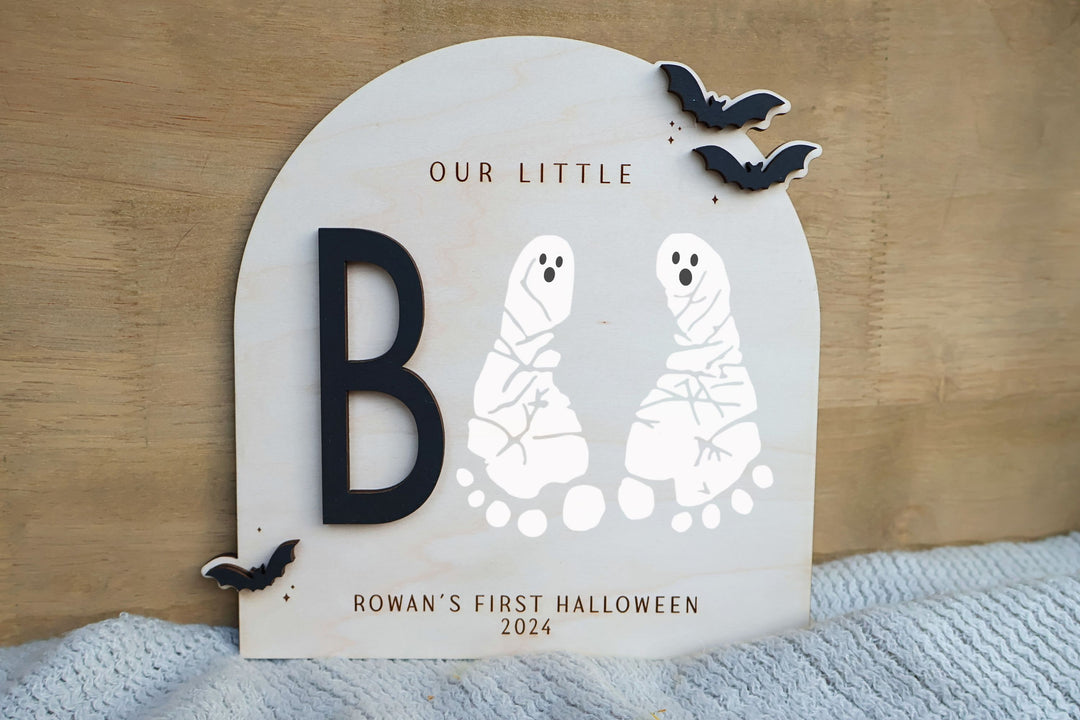 My Little Boo Sign, Baby's First Halloween DIY Footprint Art