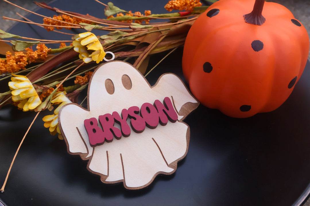 Custom Ghost Name Tag, Personalized Halloween Basket Tag