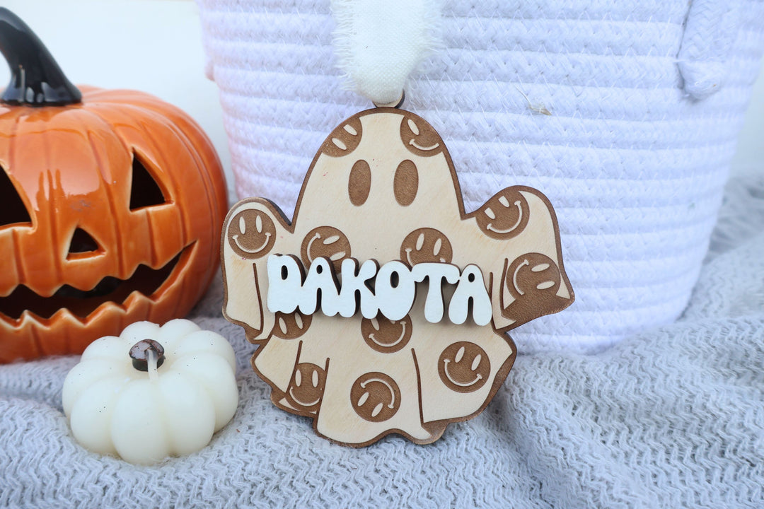 Custom Ghost Name Tag, Personalized Halloween Basket Tag