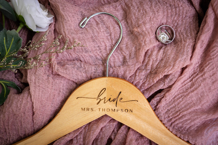 Personalized Engraved Wedding Dress Hangers for Bridal Party. Hanger Swashes