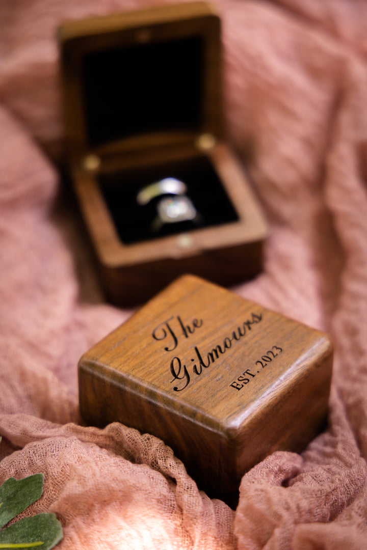 Square Wedding Ring Box For Proposal, Engagement, Wedding Day, Anniversary. Engraved Square Ring Box