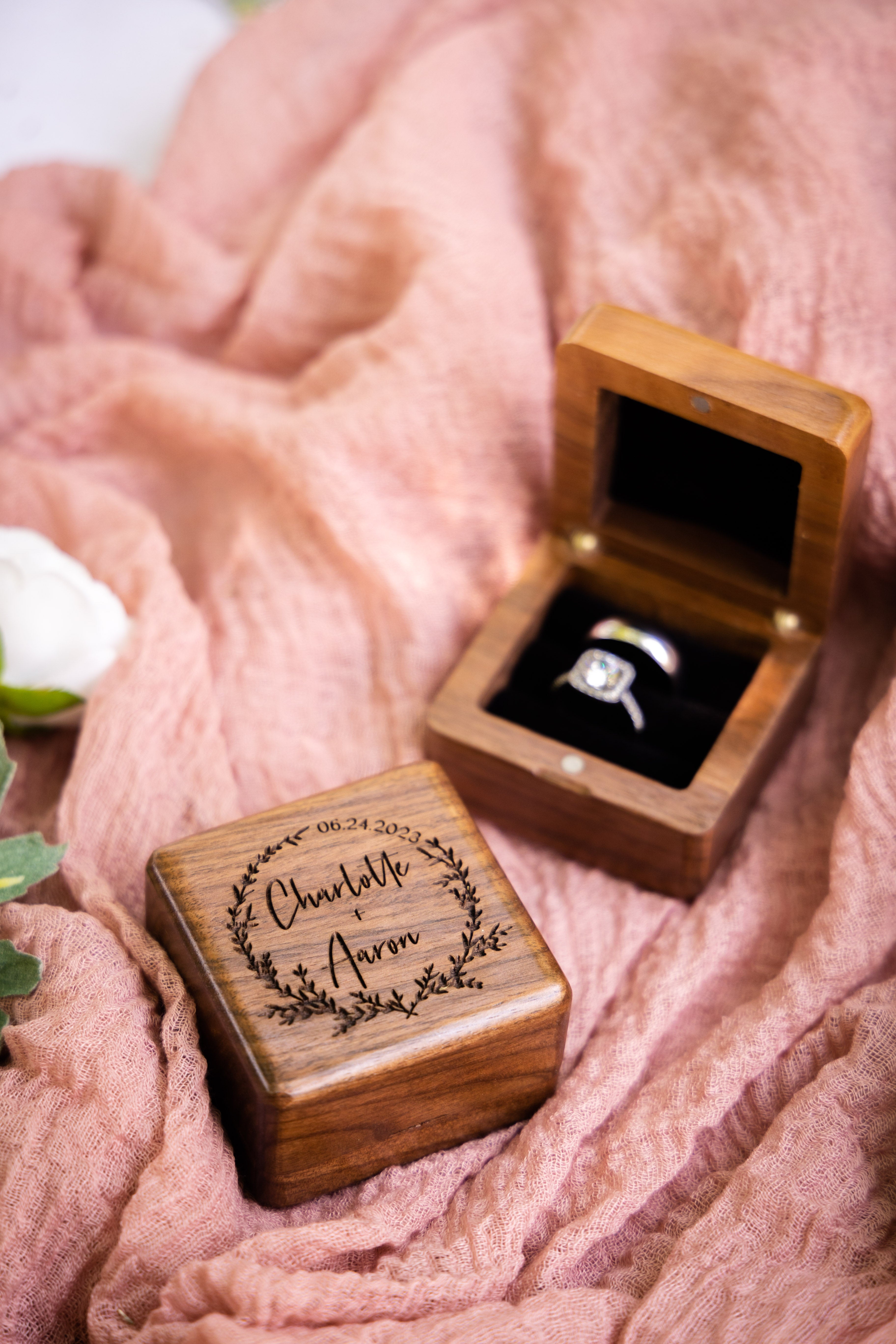 Custom Wedding Ring box for ceremony, wooden wedding ring box • rustic ring  bearer box • real flowers in resin luxury ring box | Wedding ring bearer  boxes, Wooden wedding ring, Ring bearer wedding