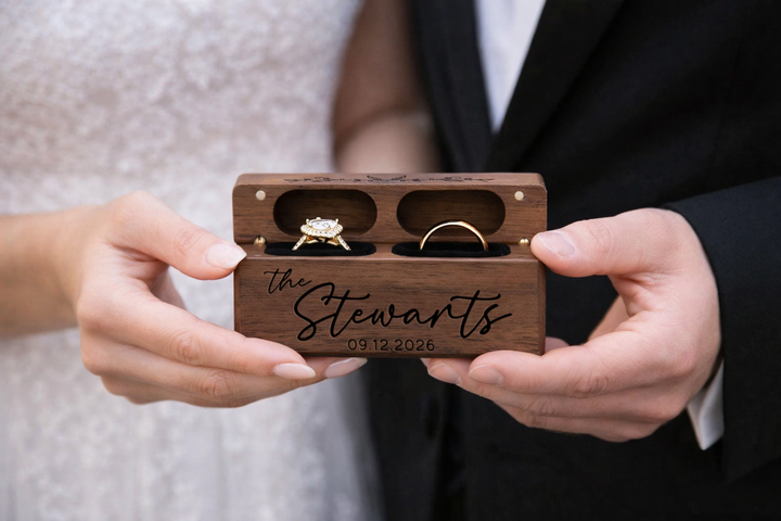 Wooden Wedding Ring Box With Custom Name