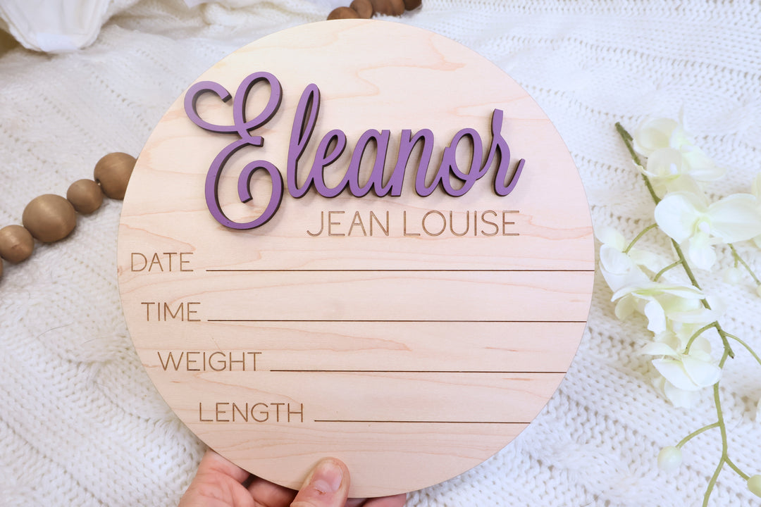 Birth Announcement Sign + Footprint Sign, Personalized for Newborn Baby at Hospital, Laser Baby Footprint