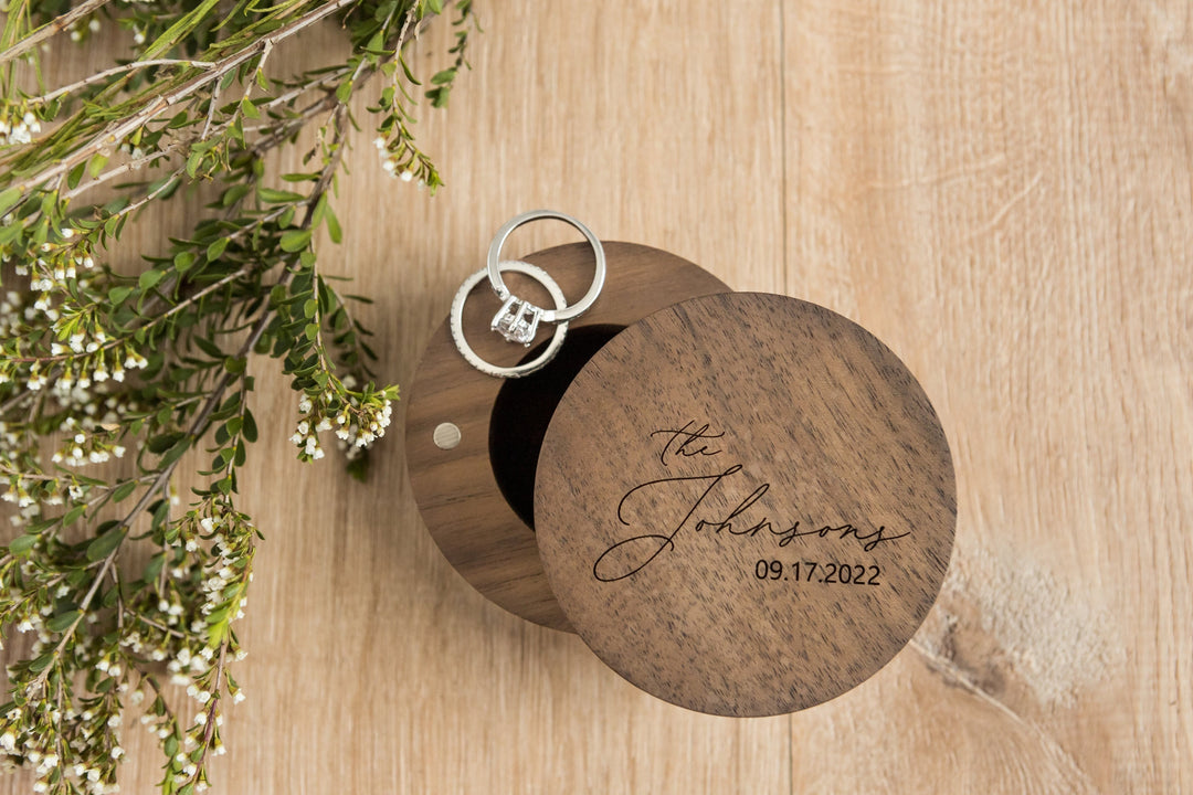 Engraved Round Wedding Ring Box