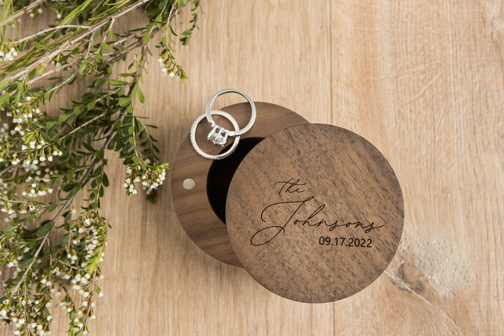 Engraved Round Wedding Ring Box