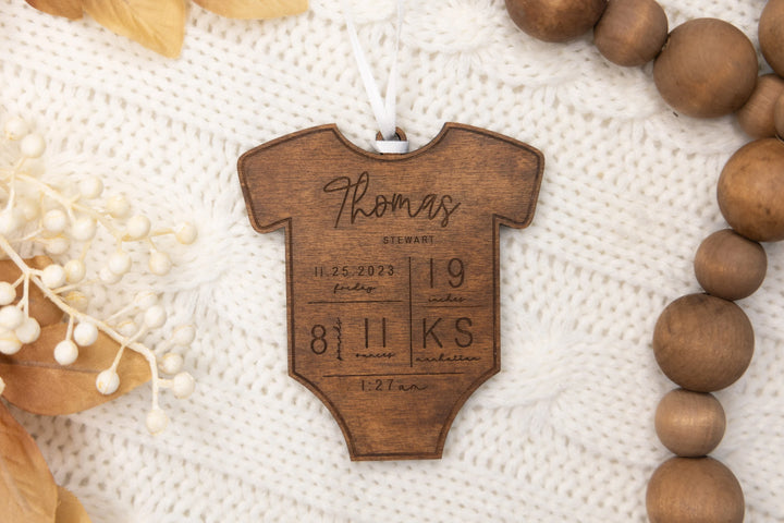 Wooden Baby Hospital Stat Ornament