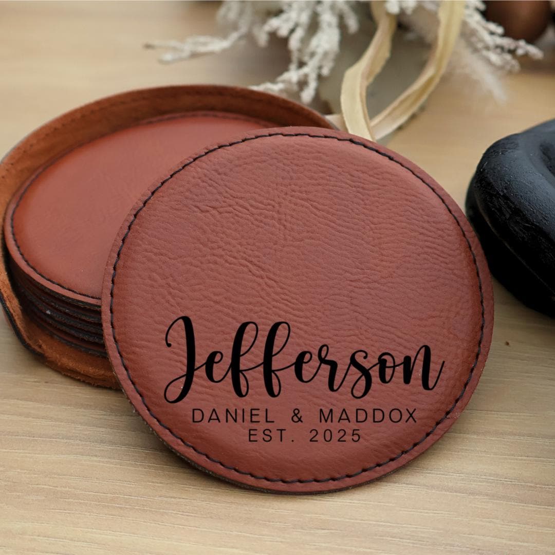 Monogrammed Leather Coaster Set