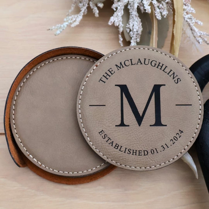Monogrammed Leather Coaster Set