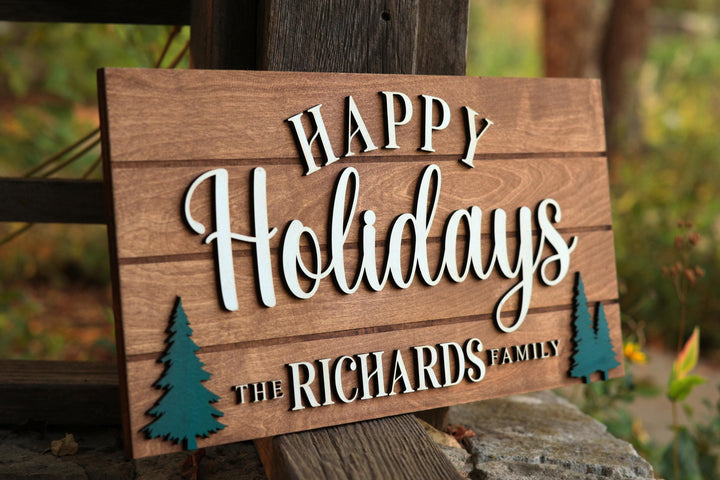 Happy Holidays Sign Family Name Pallet Sign