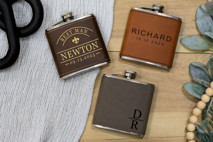 Engraved Leather Flask