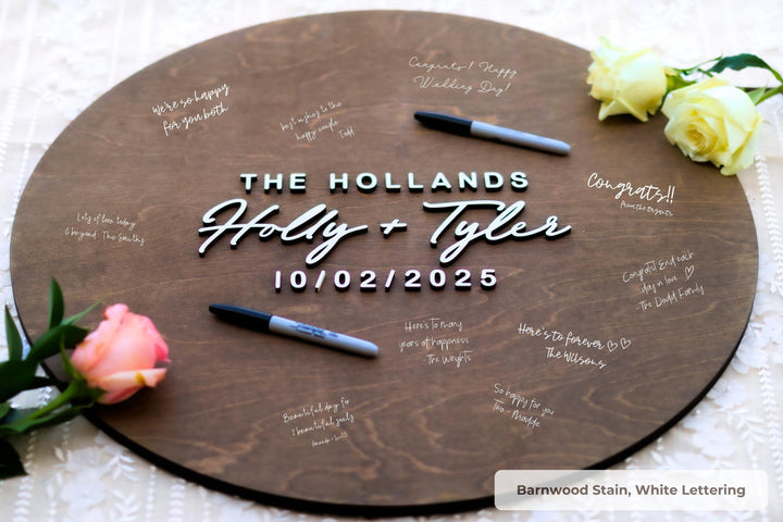 Round Wood Guest Book Sign