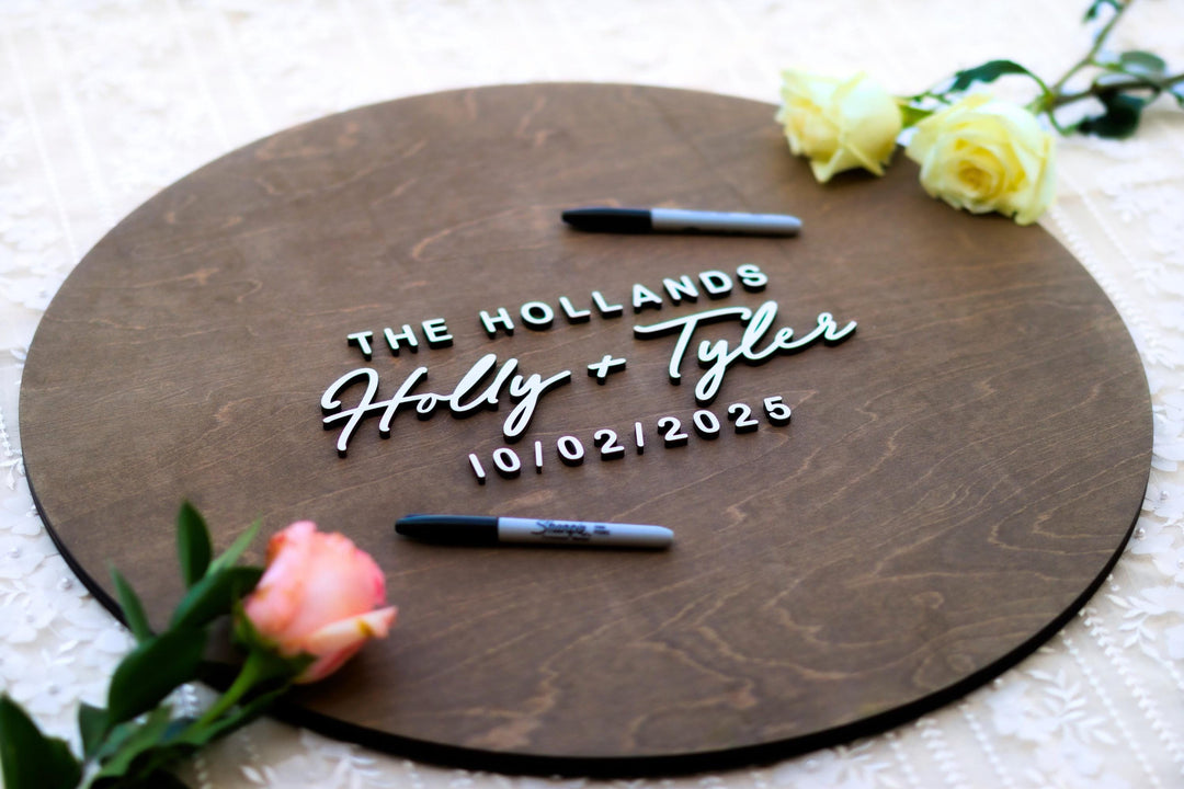 Round Wood Guest Book Sign