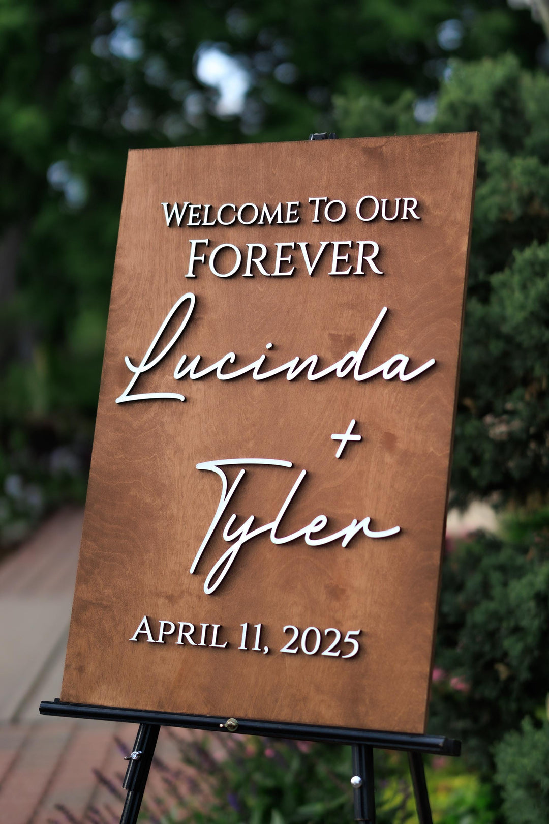 Vertical Cursive Wooden Wedding Welcome Sign
