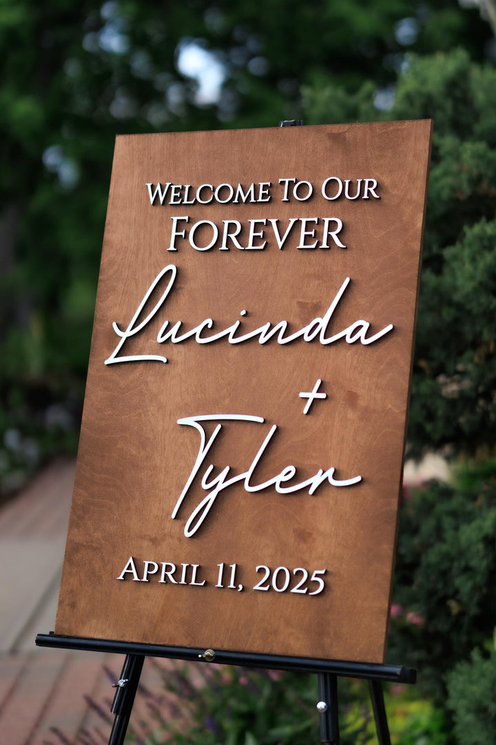 Vertical Cursive Wooden Wedding Welcome Sign