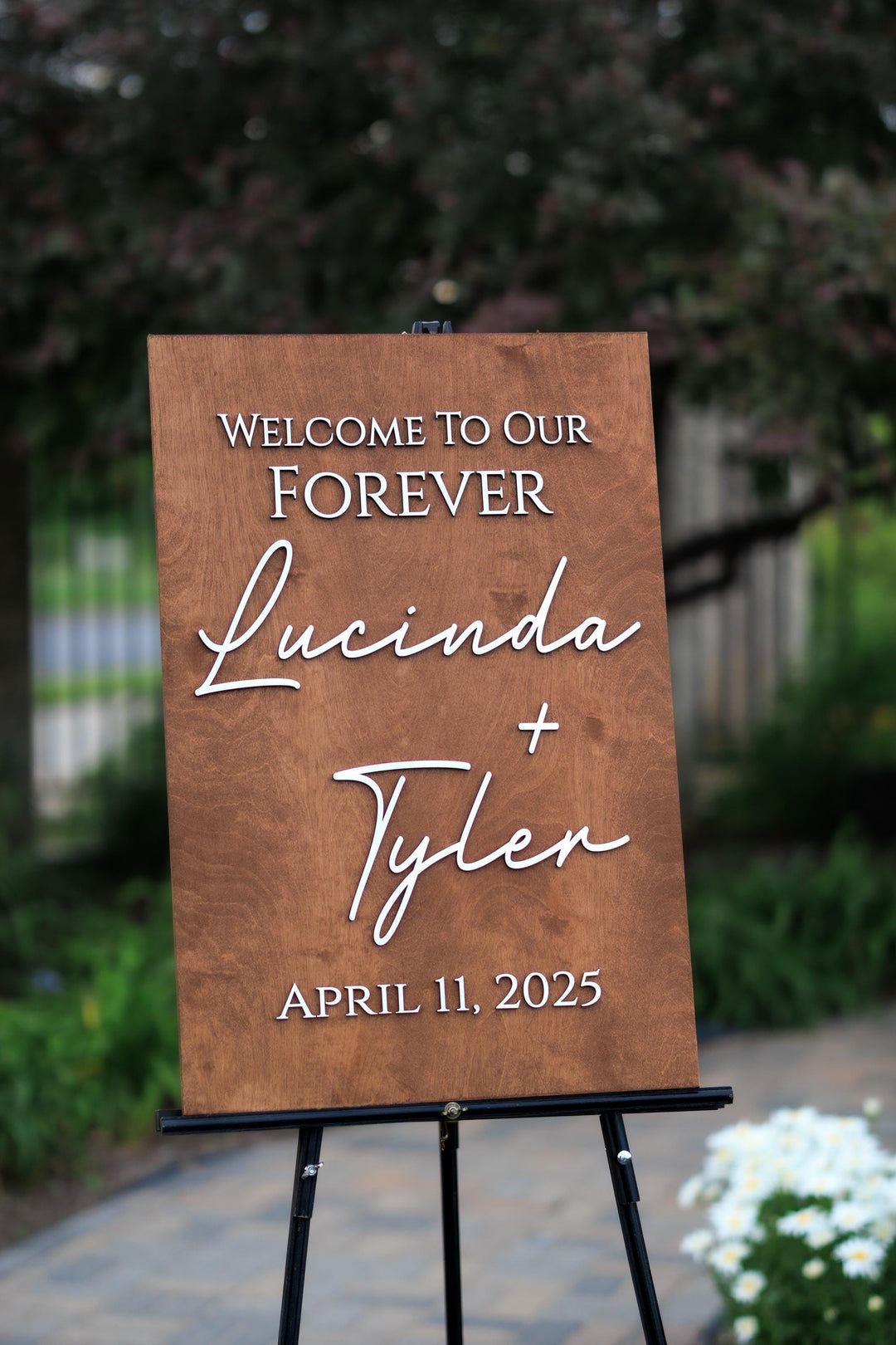 Vertical Cursive Wooden Wedding Welcome Sign
