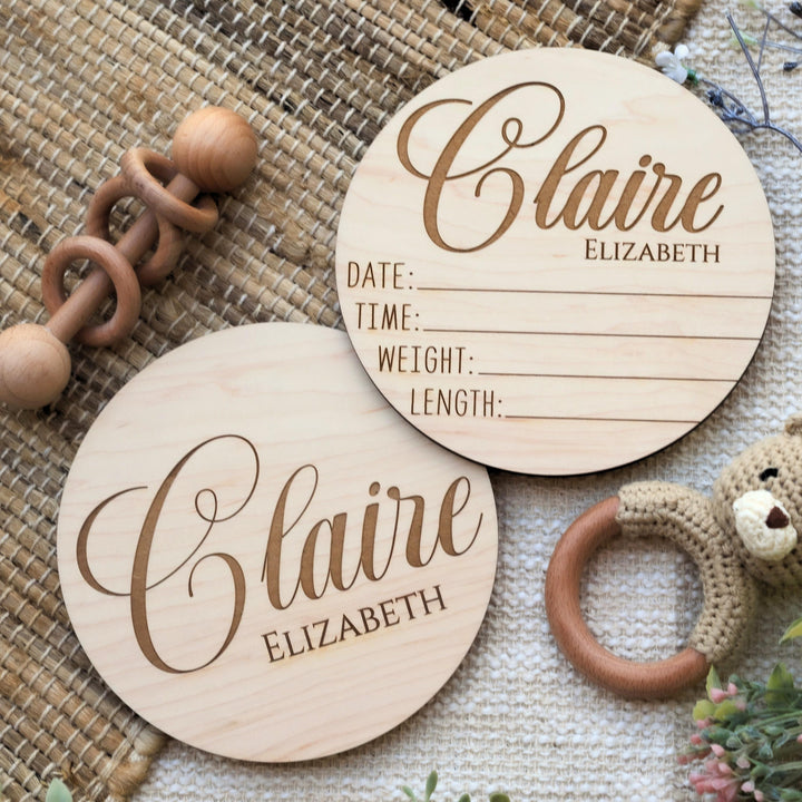 Personalized Dual-Sided Newborn Baby Stats &amp; Name Sign