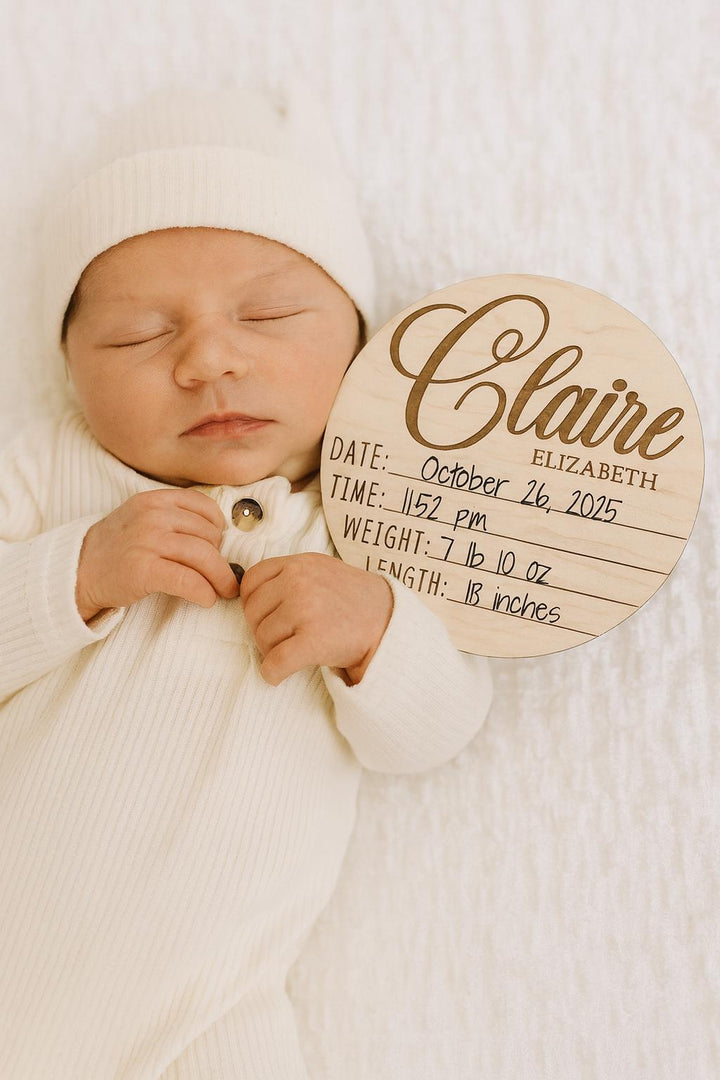 Personalized Dual-Sided Newborn Baby Stats &amp; Name Sign