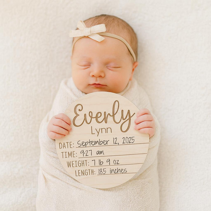 Personalized Dual-Sided Newborn Baby Stats &amp; Name Sign