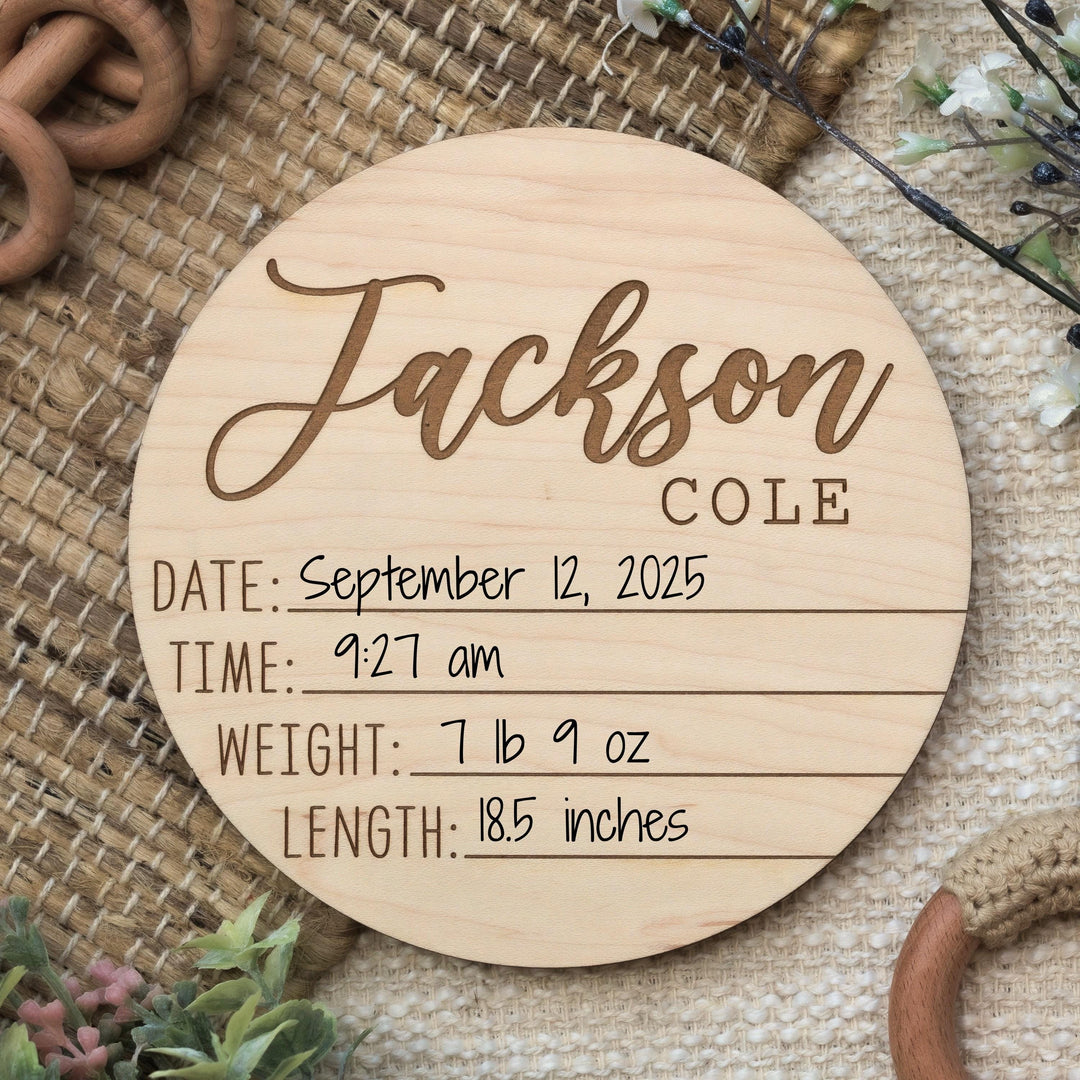 Personalized Dual-Sided Newborn Baby Stats &amp; Name Sign
