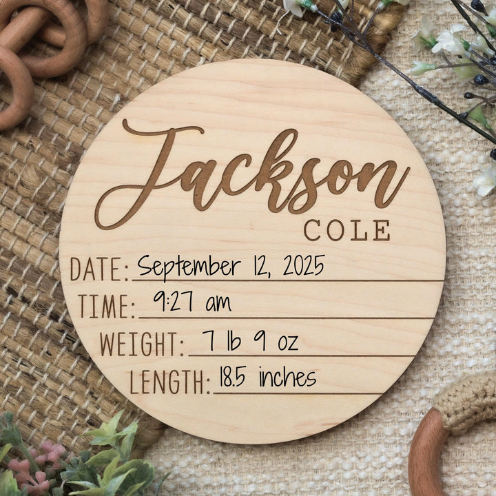 Personalized Dual-Sided Newborn Baby Stats &amp; Name Sign