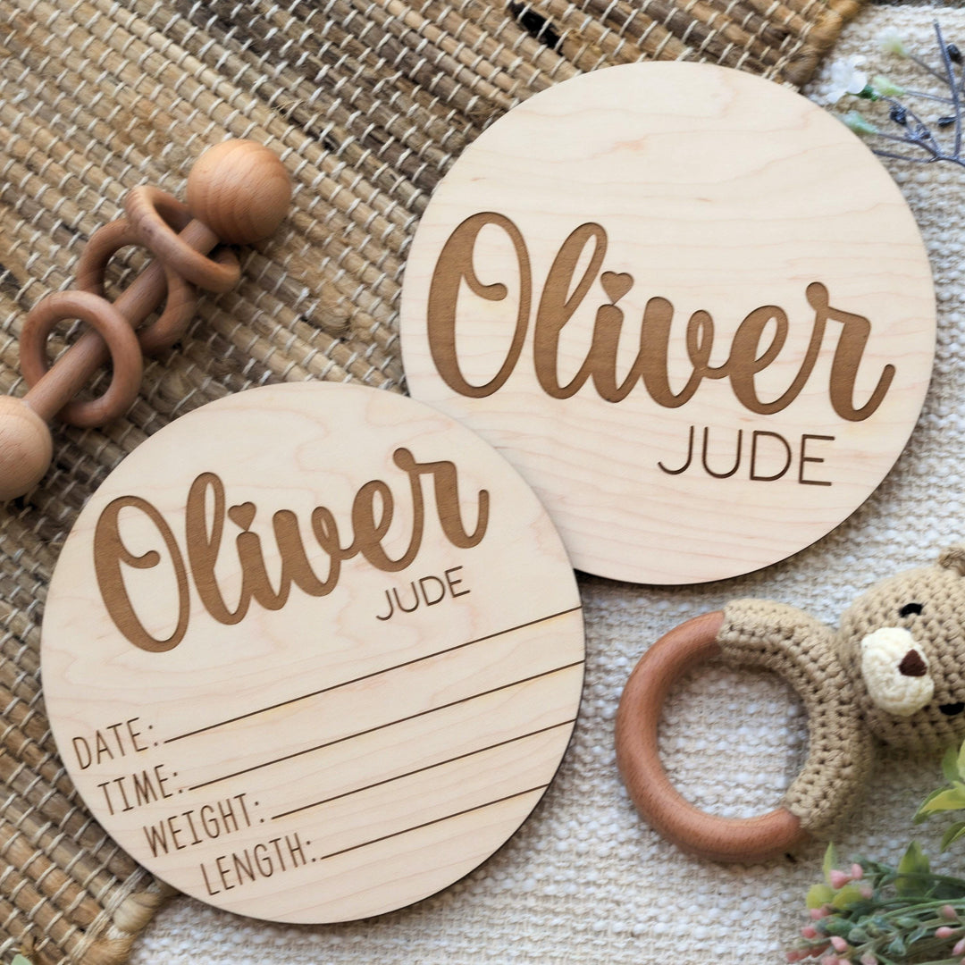 Dual-Sided Engraved Birth Announcement Disc