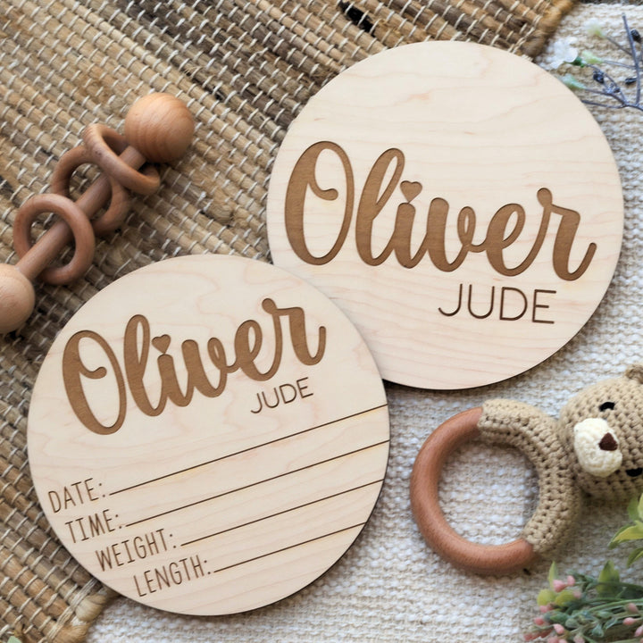 Personalized Dual-Sided Newborn Baby Stats &amp; Name Sign