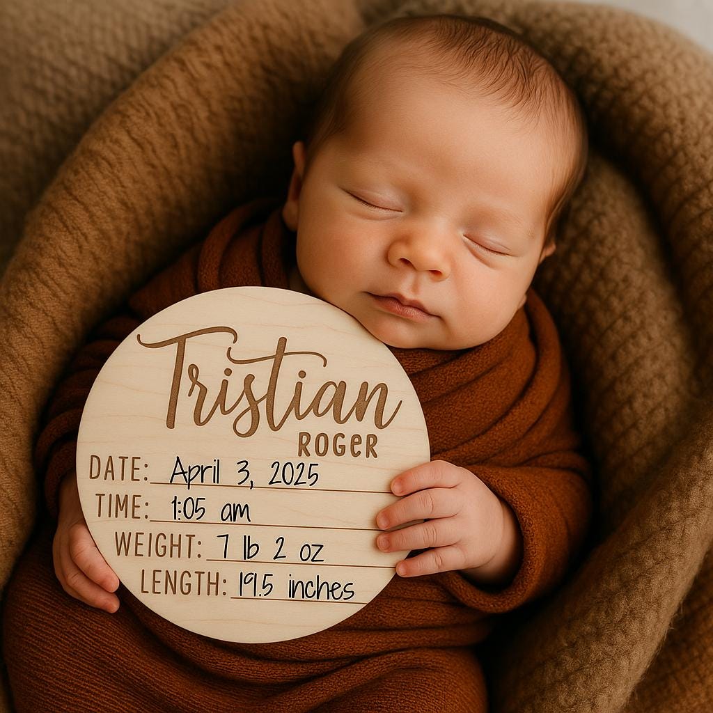 Wooden Birth Sign Double-Sided Disc For Newborn Photos