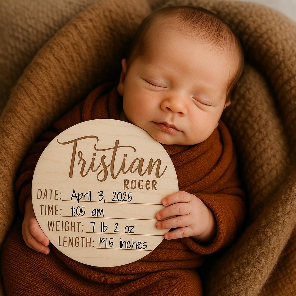 Personalized Dual-Sided Newborn Baby Stats &amp; Name Sign