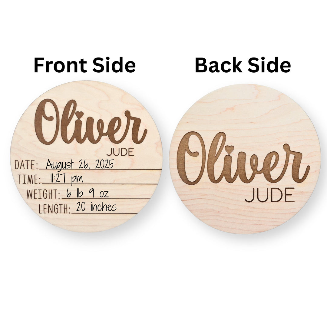 Wooden Birth Sign Double-Sided Disc For Newborn Photos