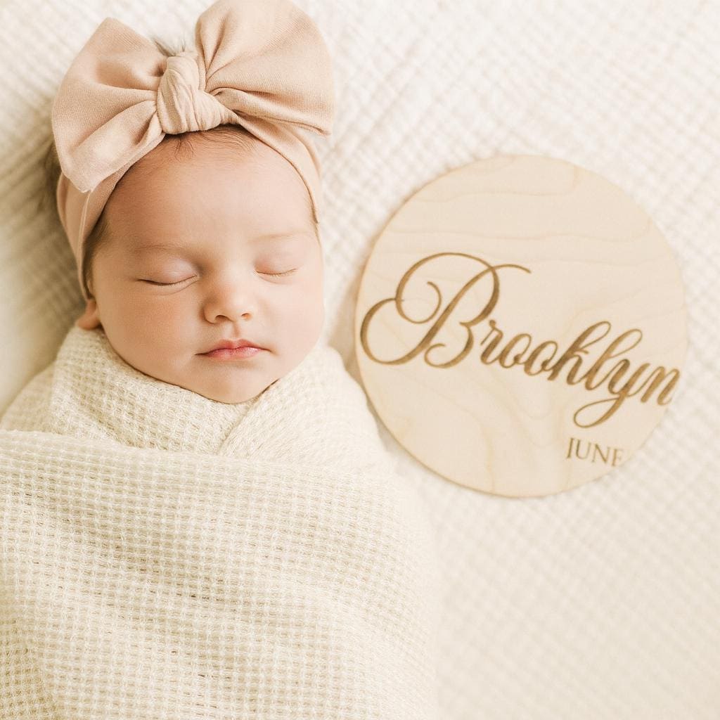 Dual-Sided Stat + Name Wooden Birth Name Disc For Hospital
