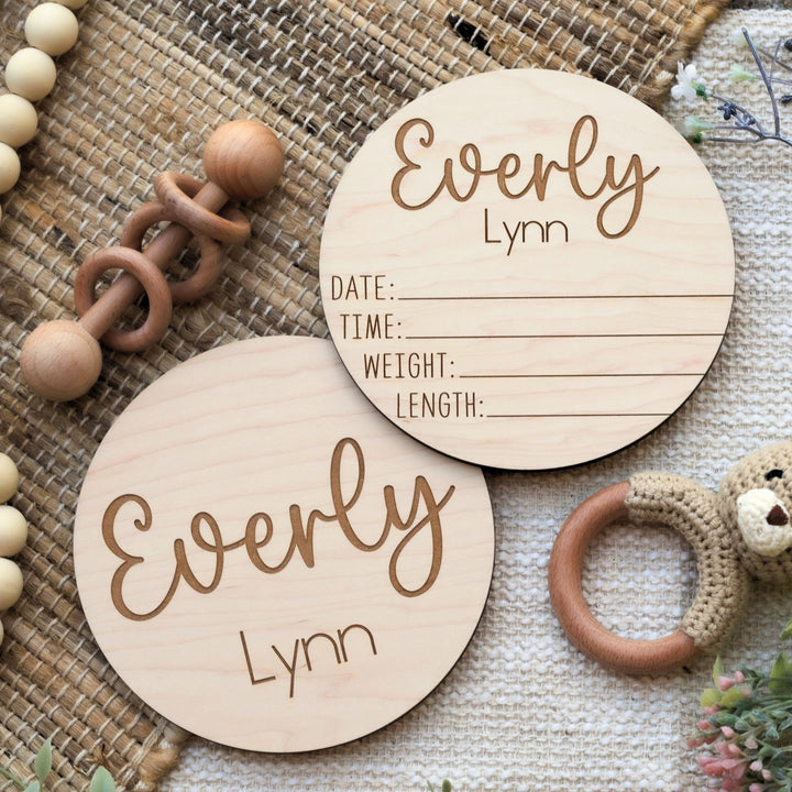 Dual-Sided Stat + Name Wooden Birth Name Disc For Hospital