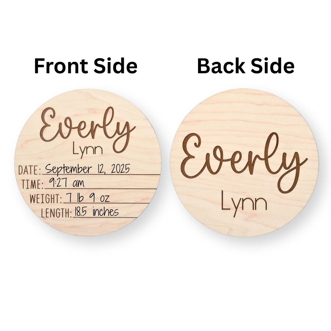 Dual-Sided Stat + Name Wooden Birth Name Disc For Hospital