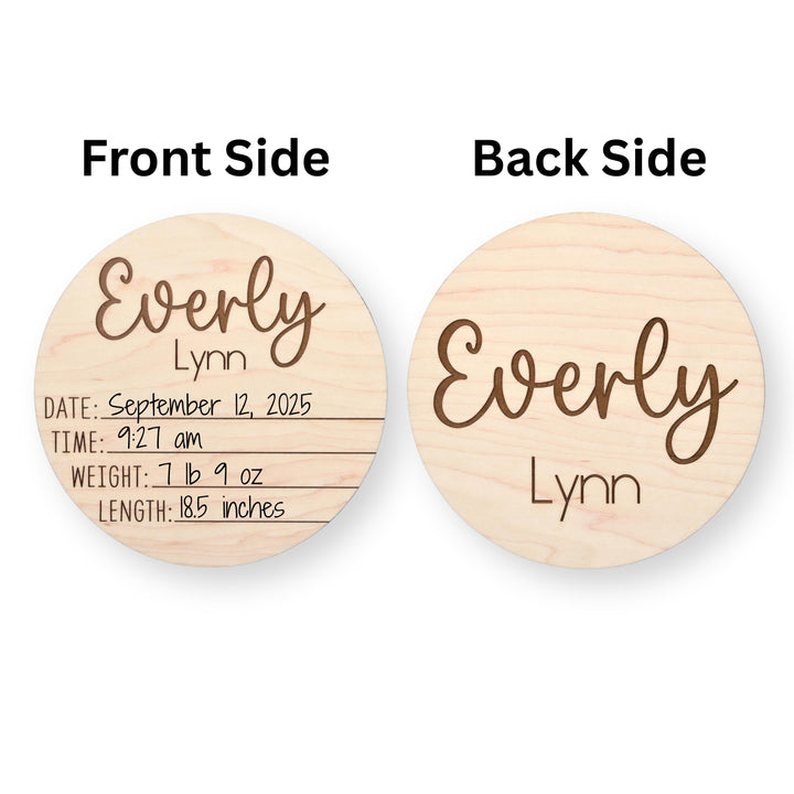 Dual-Sided Stat + Name Wooden Birth Name Disc For Hospital