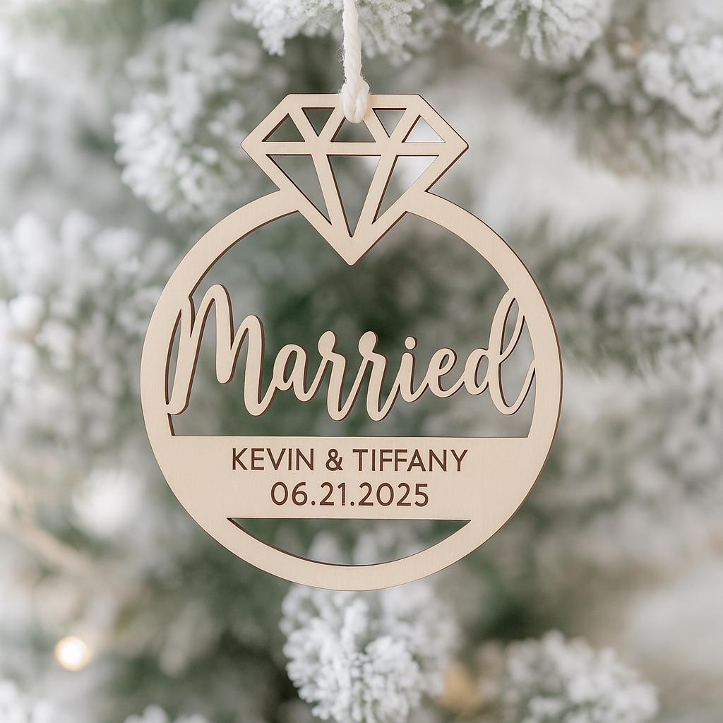 Married or Engaged Engraved Wooden Ornament