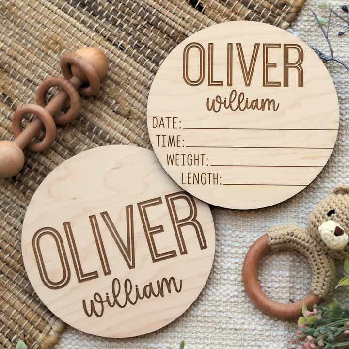 Personalized Dual-Sided Newborn Baby Stats &amp; Name Sign